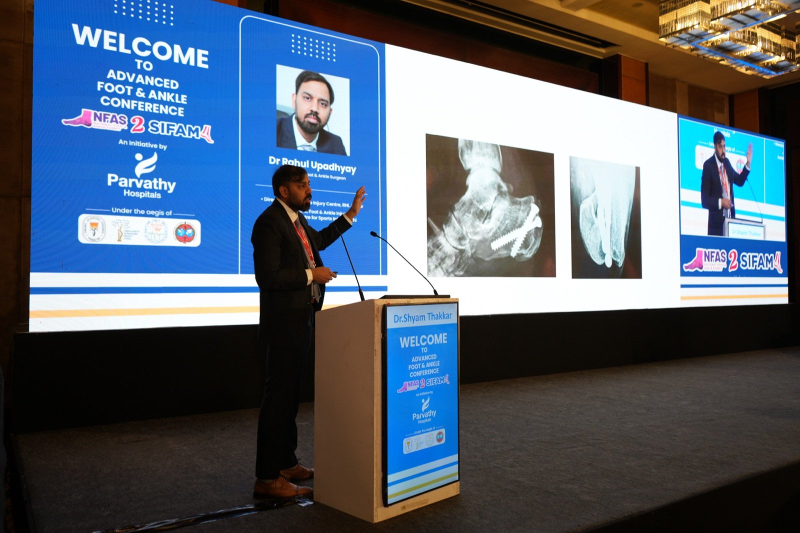 Dr. Rahul Upadhyay speaking on calcaneus fractures at Advanced Foot & Ankle Surgery, Chennai